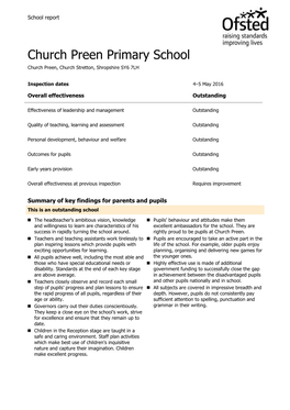Church Preen Primary School Church Preen, Church Stretton, Shropshire SY6 7LH