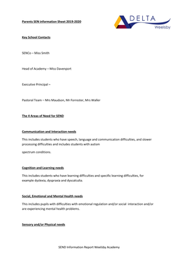 SEND Information Report Weelsby Academy Parents SEN Information