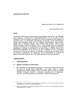 Expediente 007-2007/CLC Resolución 059-2011/CLC-INDECOPI 15 De Noviembre De 2011 VISTO: La Denuncia Interpuesta Por Operaciones