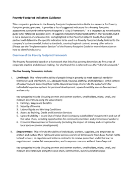 Poverty Footprint Indicators Guidance