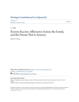 Reverse Racism: Affirmative Action, the Family, and the Dream That Is America Robert S