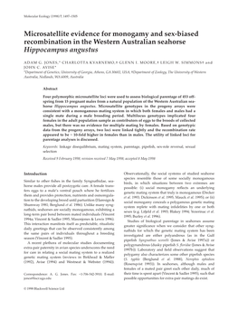 Microsatellite Evidence for Monogamy and Sex-Biased Recombination in the Western Australian Seahorse Hippocampus Angustus