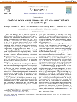 Imperforate Hymen Causing Hematocolpos and Acute Urinary Retention in an Adolescent Girl