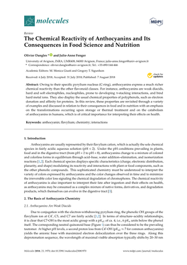 The Chemical Reactivity of Anthocyanins and Its Consequences in Food Science and Nutrition