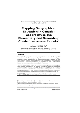 Mapping Geographical Education in Canada: Geography in the Elementary and Secondary Curriculum Across Canada