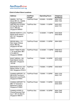 Click & Collect Store Locations Address Fairprice