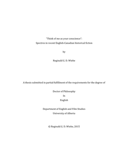 “Think of Me As Your Conscience”: Spectres in Recent English-Canadian Historical Fiction