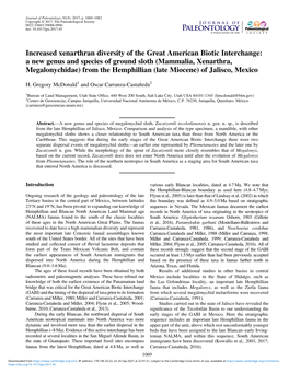 A New Genus and Species of Ground Sloth (Mammalia, Xenarthra, Megalonychidae) from the Hemphillian (Late Miocene) of Jalisco, Mexico