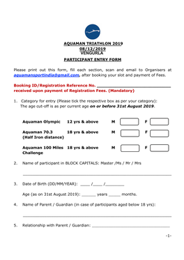 Vengurla Participant Entry Form