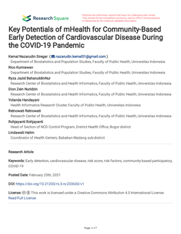 Key Potentials of Mhealth for Community-Based Early Detection of Cardiovascular Disease During the COVID-19 Pandemic