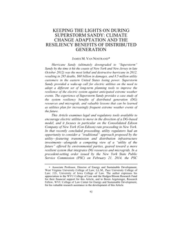 Keeping the Lights on During Superstorm Sandy: Climate Change Adaptation and the Resiliency Benefits of Distributed Generation