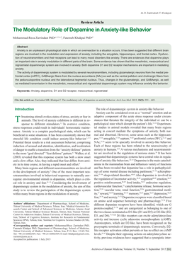 The Modulatory Role of Dopamine in Anxiety-Like Behavior