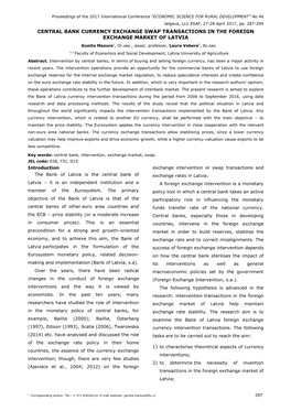 CENTRAL BANK CURRENCY EXCHANGE SWAP TRANSACTIONS in the FOREIGN EXCHANGE MARKET of LATVIA Gunita Mazure 1, Dr.Oec., Assoc