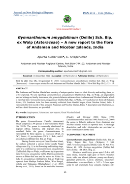 (Delile) Sch. Bip. Ex Walp (Asteraceae) – a New Report to the Flora of Andaman and Nicobar Islands, India