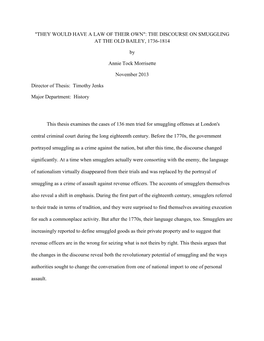 "They Would Have a Law of Their Own": the Discourse on Smuggling at the Old Bailey, 1736-1814