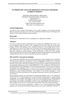 An Improved and Low-Resistive Package for High-Current Power MOSFET WALTER Ralf