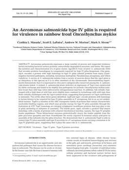 An Aeromonas Salmonicida Type IV Pilin Is Required for Virulence in Rainbow Trout Oncorhynchus Mykiss