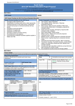 South Sudan 2014 CHF Standard Allocation Project Proposal for CHF Funding Against Consolidated Appeal 2014