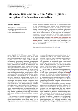 Life Circle, Time and the Self in Antoni Kępiński's Conception of Information