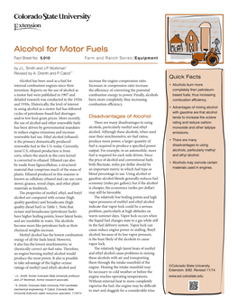 Alcohol for Motor Fuels Fact Sheet No