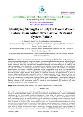 Identifying Strengths of Polylon Based Woven Fabric As an Automotive Passive Restraint System Fabric