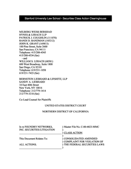 In Re: Foundry Networks, Inc. Securities Litigation 00-CV-4823