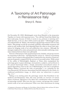 A Taxonomy of Art Patronage in Renaissance Italy Sheryl E