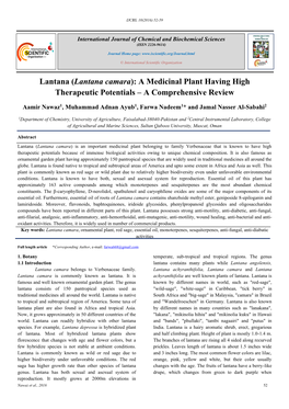 Lantana Camara): a Medicinal Plant Having High Therapeutic Potentials – a Comprehensive Review