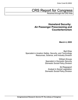 Homeland Security: Air Passenger Prescreening and Counterterrorism