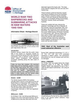 World War II Shipwrecks and Submarine Attacks in NSW Waters