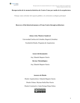 Recuperación De La Memoria Histórica De Centro Usme Por Medio De La Arquitectura Montero Sandoval Jeison Arley