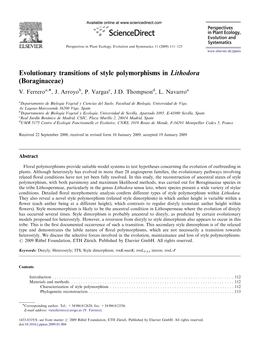 Evolutionary Transitions of Style Polymorphisms in Lithodora (Boraginaceae) V