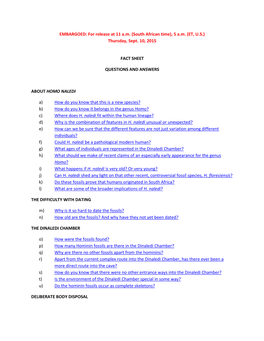 Thursday, Sept. 10, 2015 FACT SHEET QUESTIONS and ANSW