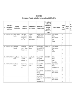 REGISTER for Transport of Animals During Short Journeys Under Article 165 of LVA