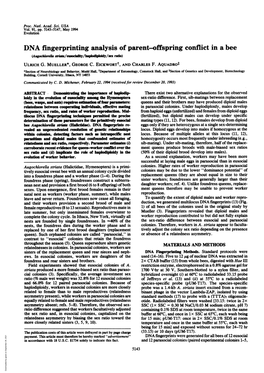 DNA Fingerprinting Analysis of Parent-Offspring Conflict in a Bee (Agochlorefla S It/Esaiy D /Sex Rao) ULRICH G