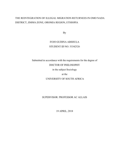 The Reintegration of Illegal Migration Returnees in Omo Nada District, Jimma Zone, Oromia Region, Ethiopia