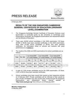 PRESS RELEASE Ministry of Education