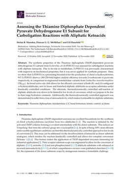 Assessing the Thiamine Diphosphate Dependent Pyruvate Dehydrogenase E1 Subunit for Carboligation Reactions with Aliphatic Ketoacids