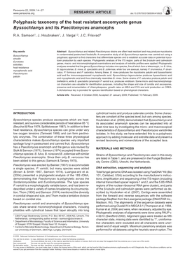 Polyphasic Taxonomy of the Heat Resistant Ascomycete Genus Byssochlamys and Its Paecilomyces Anamorphs