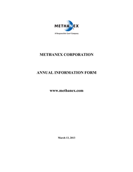 Methanex Corporation Annual Information Form