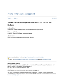 Shrews from Moist Temperate Forests of Azad Jammu and Kashmir