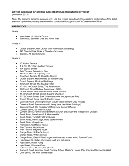 LIST of BUILDINGS of SPECIAL ARCHITECTURAL OR HISTORIC INTEREST (November 2013)