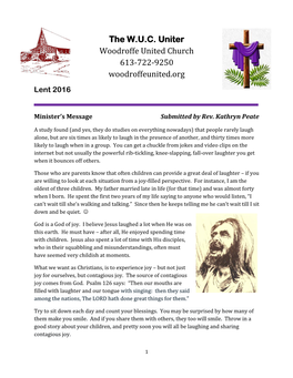 The W.U.C. Uniter Woodroffe United Church 613-722-9250 Woodroffeunited.Org Lent 2016
