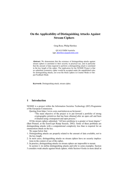 On the Applicability of Distinguishing Attacks Against Stream Ciphers