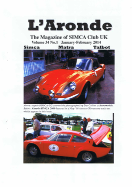 The Magazine of SIMCA Club UK Volume 34 No.L January-February 2014 Sianca Mat