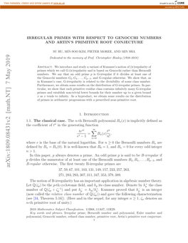 Arxiv:1809.08431V2 [Math.NT] 7 May 2019 Se[ (See Nwcle the Called (Now of Coeﬃcient the 1.1