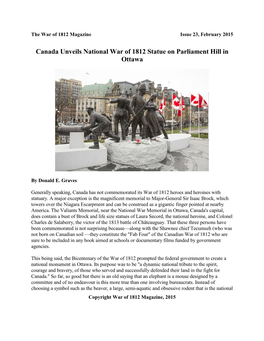 Canada Unveils National War of 1812 Statue in Ottawa