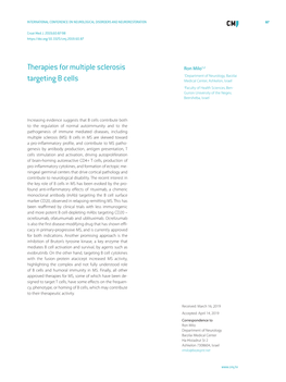 Therapies for Multiple Sclerosis Targeting B Cells 89