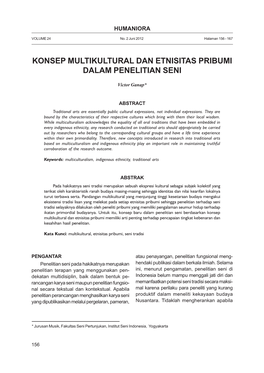 Konsep Multikultural Dan Etnisitas Pribumi Dalam Penelitian Seni