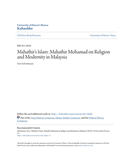 Mahathir's Islam: Mahathir Mohamad on Religion and Modernity In